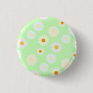 Niedliche Aquarellfarben Daisy Pattern Grün Button