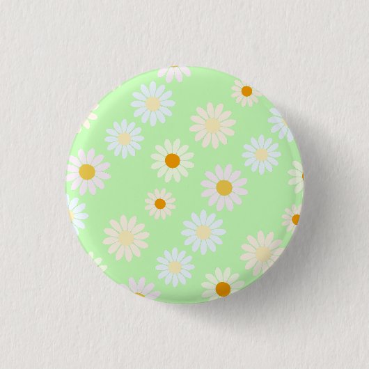 Niedliche Aquarellfarben Daisy Pattern Grün Button (Vorderseite)