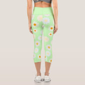 Niedliche Aquarellfarben Daisy Pattern Grün Capri Leggings (Rückseite)