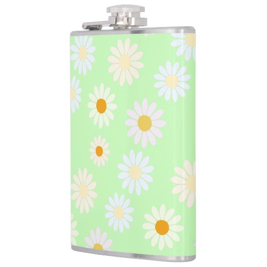 Niedliche Aquarellfarben Daisy Pattern Grün Flachmann (Links)