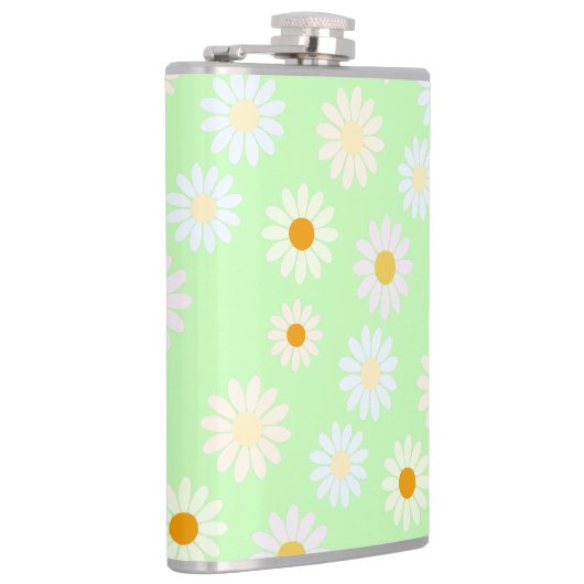 Niedliche Aquarellfarben Daisy Pattern Grün Flachmann (Rechts)