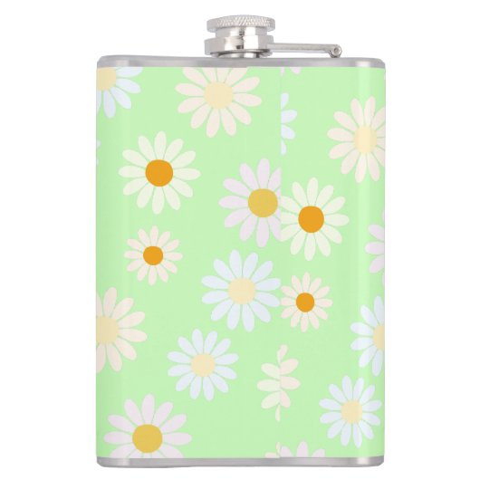 Niedliche Aquarellfarben Daisy Pattern Grün Flachmann (Rückseite)