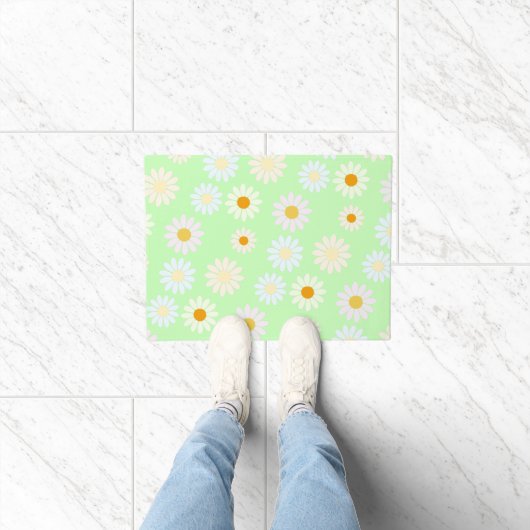Niedliche Aquarellfarben Daisy Pattern Grün Fußmatte (Indoor)