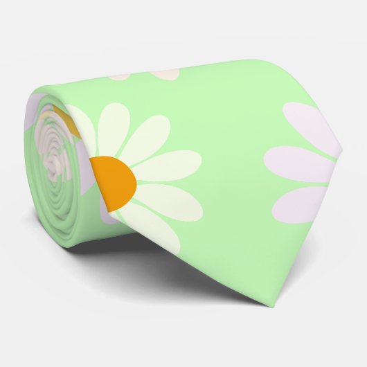 Niedliche Aquarellfarben Daisy Pattern Grün Krawatte (Gerollt)