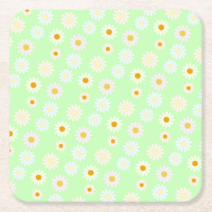 Niedliche Aquarellfarben Daisy Pattern Grün Rechteckiger Pappuntersetzer
