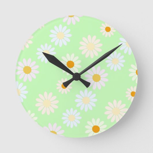 Niedliche Aquarellfarben Daisy Pattern Grün Runde Wanduhr (Vorderseite)