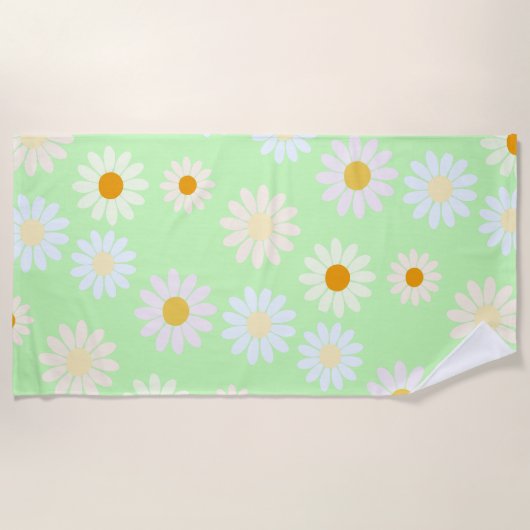 Niedliche Aquarellfarben Daisy Pattern Grün Strandtuch (Vorderseite)