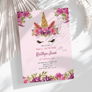 Niedliche Aquarellfarben Einhorn Rosa Einladung