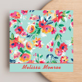 Niedliche Aquarellfarben, farbenfrohe rosa Blume S Quadratische Visitenkarte