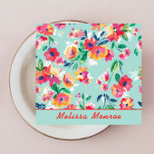 Niedliche Aquarellfarben, farbenfrohe rosa Blume S Quadratische Visitenkarte