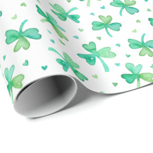 Niedliche Aquarellfarben-Kleeblätter und herzengrü Geschenkpapier