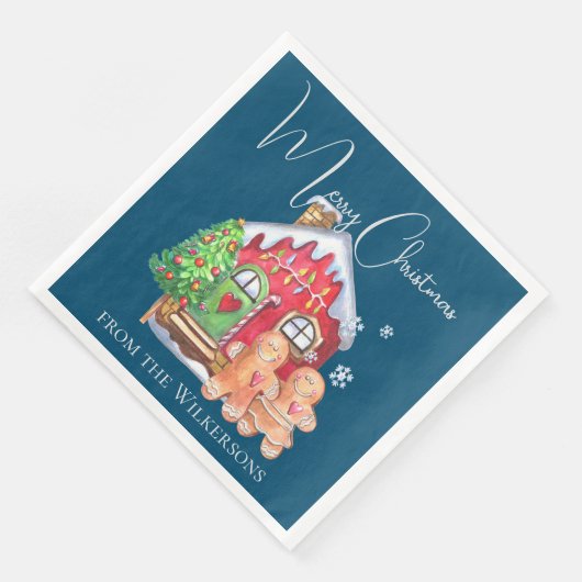 Niedliche Aquarellfarben Lebkuchen Menschen auf bl Serviette (Ecke)