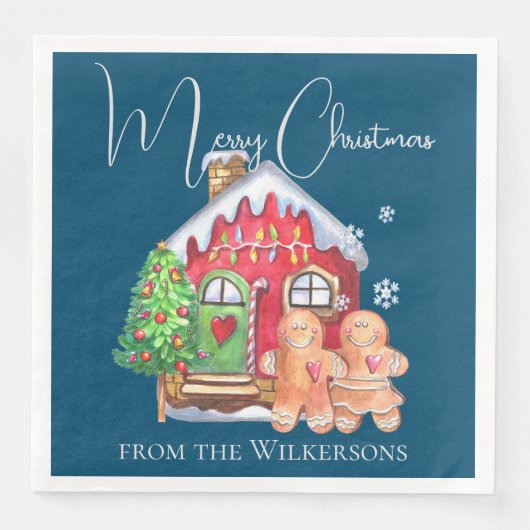 Niedliche Aquarellfarben Lebkuchen Menschen auf bl Serviette (Vorderseite)