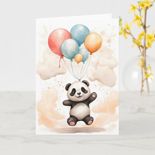 Niedliche Aquarellfarben Panda Gelbe blaue Balloon Karte (Gelbe Blume)