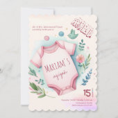 Niedliche Aquarellfarben Rosa Baby Muselmanin Aqiq Einladung (Vorderseite)