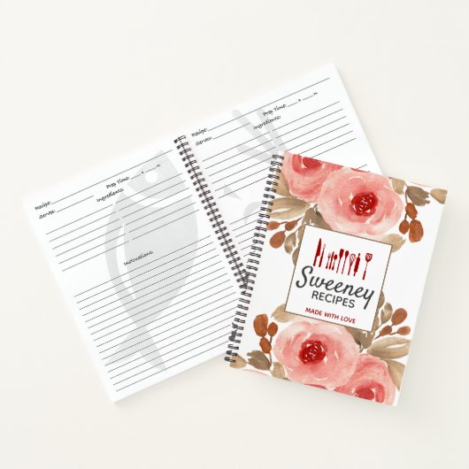 Niedliche Aquarellfarben Rose Personalisiert Rezep Notizblock (Innenseite)