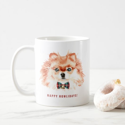 Niedliche Aquarellfarben Spitz Hund Weihnachten Ha Kaffeetasse (Mit Donut)