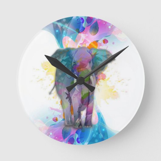 niedliche Aquarellfarben Spritzer Elefant Runde Wanduhr (Vorderseite)