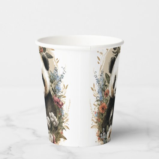 Niedliche Aquarellfarben-Wildblume Panda Bear Gebu Pappbecher (Rechts)