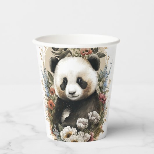 Niedliche Aquarellfarben-Wildblume Panda Bear Gebu Pappbecher (Vorderseite)