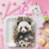 Niedliche Aquarellfarben-Wildblume Panda Bear Gebu Pappteller (Party)