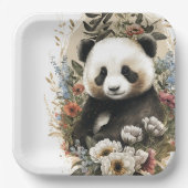 Niedliche Aquarellfarben-Wildblume Panda Bear Gebu Pappteller (Vorderseite)