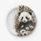 Niedliche Aquarellfarben-Wildblume Panda Bear Gebu Pappteller (Vorderseite)