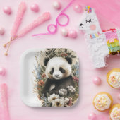 Niedliche Aquarellfarben-Wildblume Panda Bear Gebu Pappteller (Party)