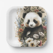 Niedliche Aquarellfarben-Wildblume Panda Bear Gebu Pappteller (Vorderseite)