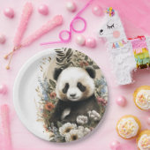 Niedliche Aquarellfarben-Wildblume Panda Bear Gebu Pappteller (Party)