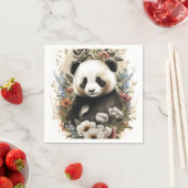 Niedliche Aquarellfarben-Wildblume Panda Bear Gebu Serviette (Beispiel)