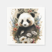 Niedliche Aquarellfarben-Wildblume Panda Bear Gebu Serviette (Vorderseite)