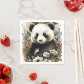 Niedliche Aquarellfarben-Wildblume Panda Bear Gebu Serviette (Beispiel)
