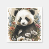 Niedliche Aquarellfarben-Wildblume Panda Bear Gebu Serviette (Vorderseite)