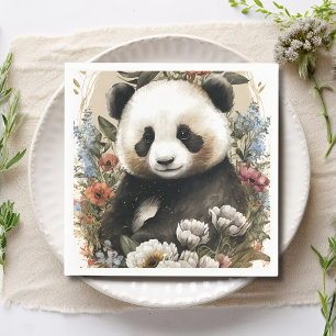 Niedliche Aquarellfarben-Wildblume Panda Bear Gebu Serviette