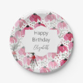 Niedliche Aquarellfarben-Wildblumen in rosa Farbtö Pappteller (Vorderseite)