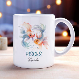 Niedliche Aquarellfärbung Pisces Zodiac Name Kaffeetasse