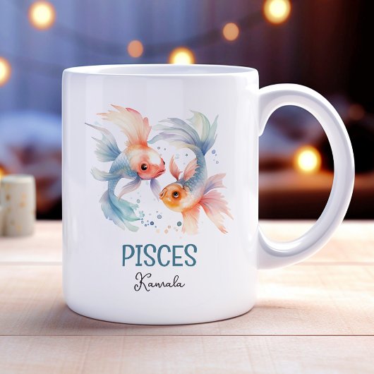 Niedliche Aquarellfärbung Pisces Zodiac Name Kaffeetasse