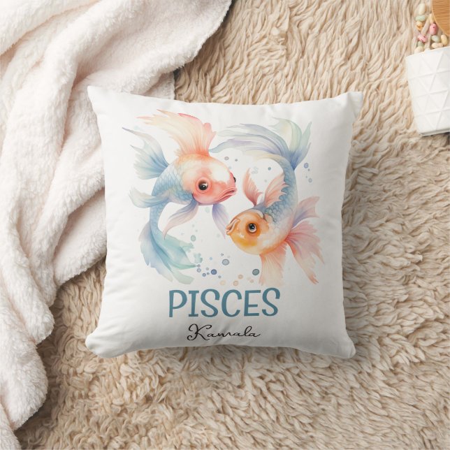 Niedliche Aquarellfärbung Pisces Zodiac Name Kissen (Decke)