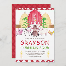 Niedliche Aquarellfarm Geburtstag Einladung