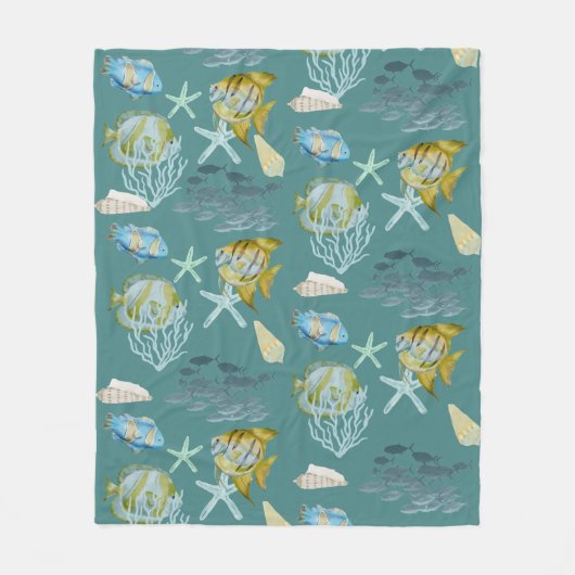 Niedliche Aquarellfische Muscheln Koralle Fleece B (Vorderseite)