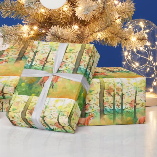 Niedliche Aquarellfuchs Tierherbst-Herbstlaube Geschenkpapier (Feiertage)