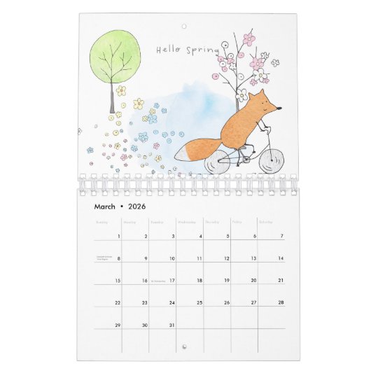 Niedliche Aquarellfüchse - Illustration Monatlich Kalender (Mär 2026)