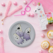 Niedliche Aquarellgeister auf Grau Pappteller (Party)