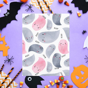 Niedliche Aquarellgeister mit Boo! TextHalloween Feiertagspostkarte