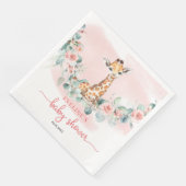 Niedliche Aquarellgiraffe Eukalyptus und Rose mit  Serviette (Ecke)