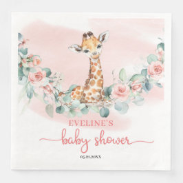 Niedliche Aquarellgiraffe Eukalyptus und Rose mit  Serviette