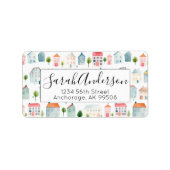 Niedliche Aquarellhäuser Real Anwesen Adressaufkleber (Vorne)
