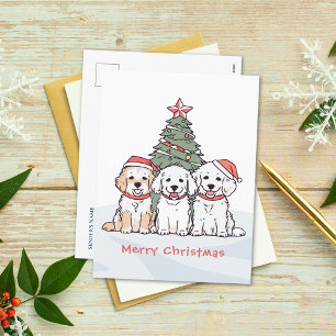 Niedliche Aquarellhunde mit Weihnachtsmannmützen W Feiertagspostkarte