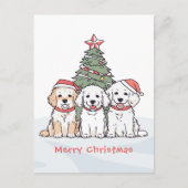 Niedliche Aquarellhunde mit Weihnachtsmannmützen W Feiertagspostkarte (Vorderseite)